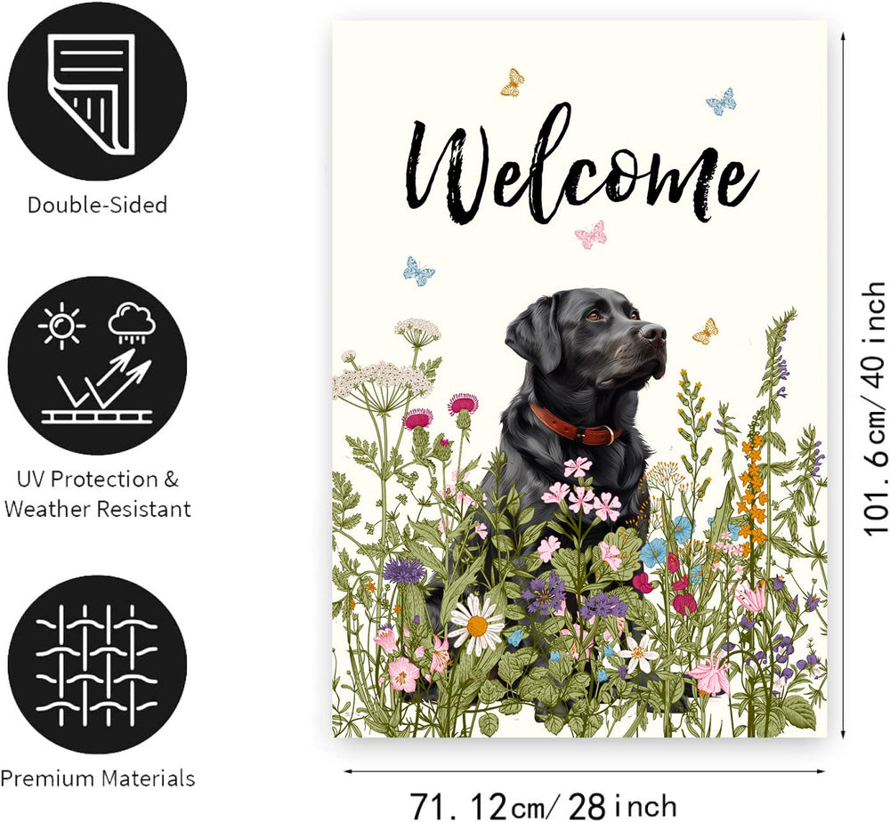 Close-up of the double-sided design of the Black Lab flag