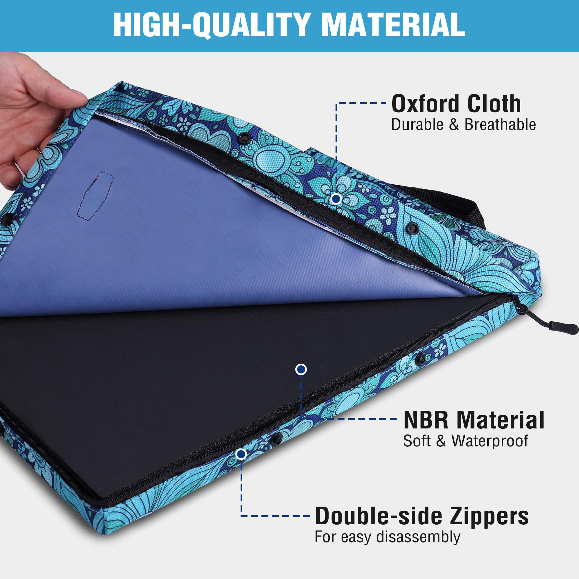 Close-up of the double-sided zipper on WORKPRO kneeling pad