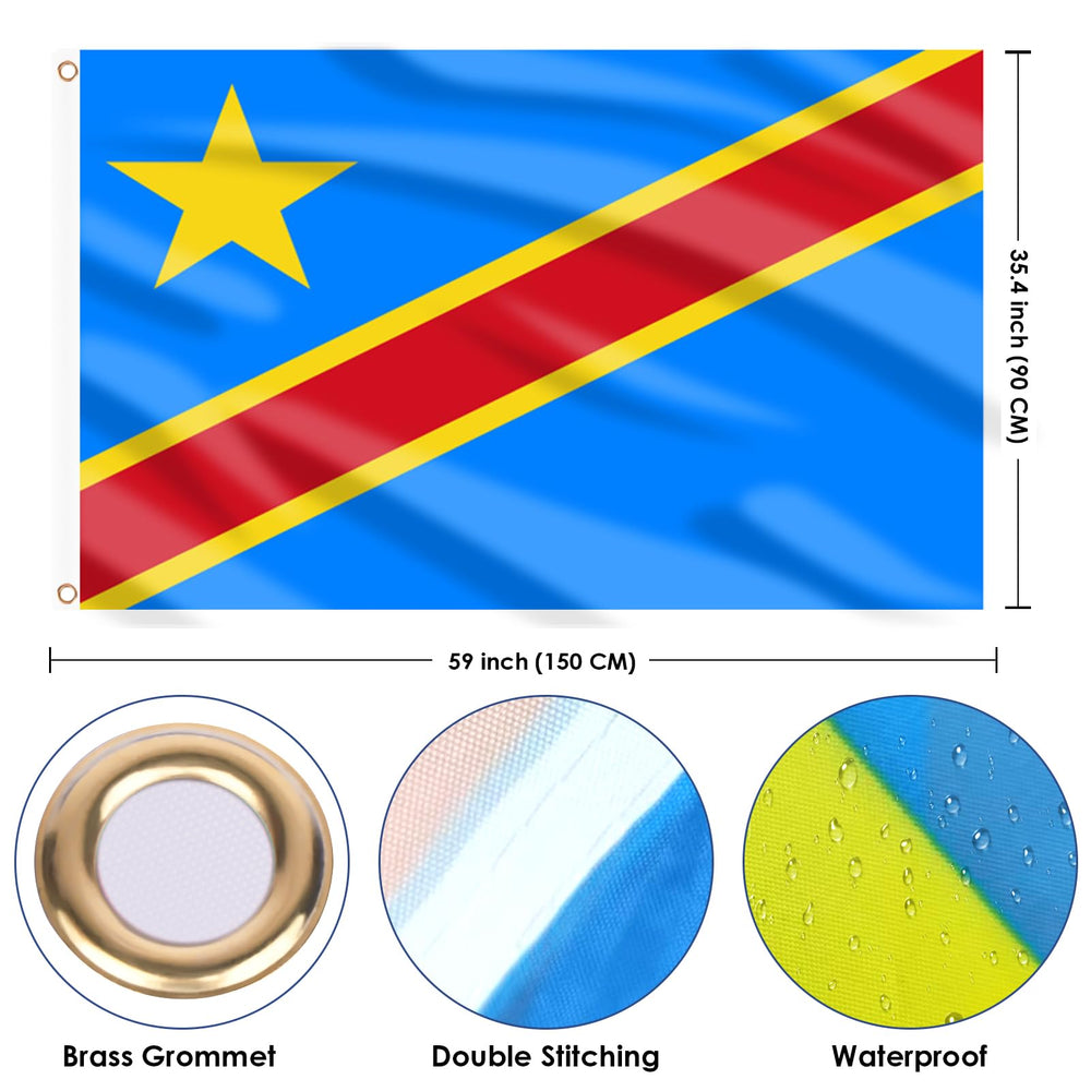 Close-up of the double-stitched edges of the DRC flag