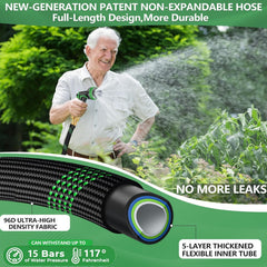 Close-up of the durable fittings on IBXFO garden hose