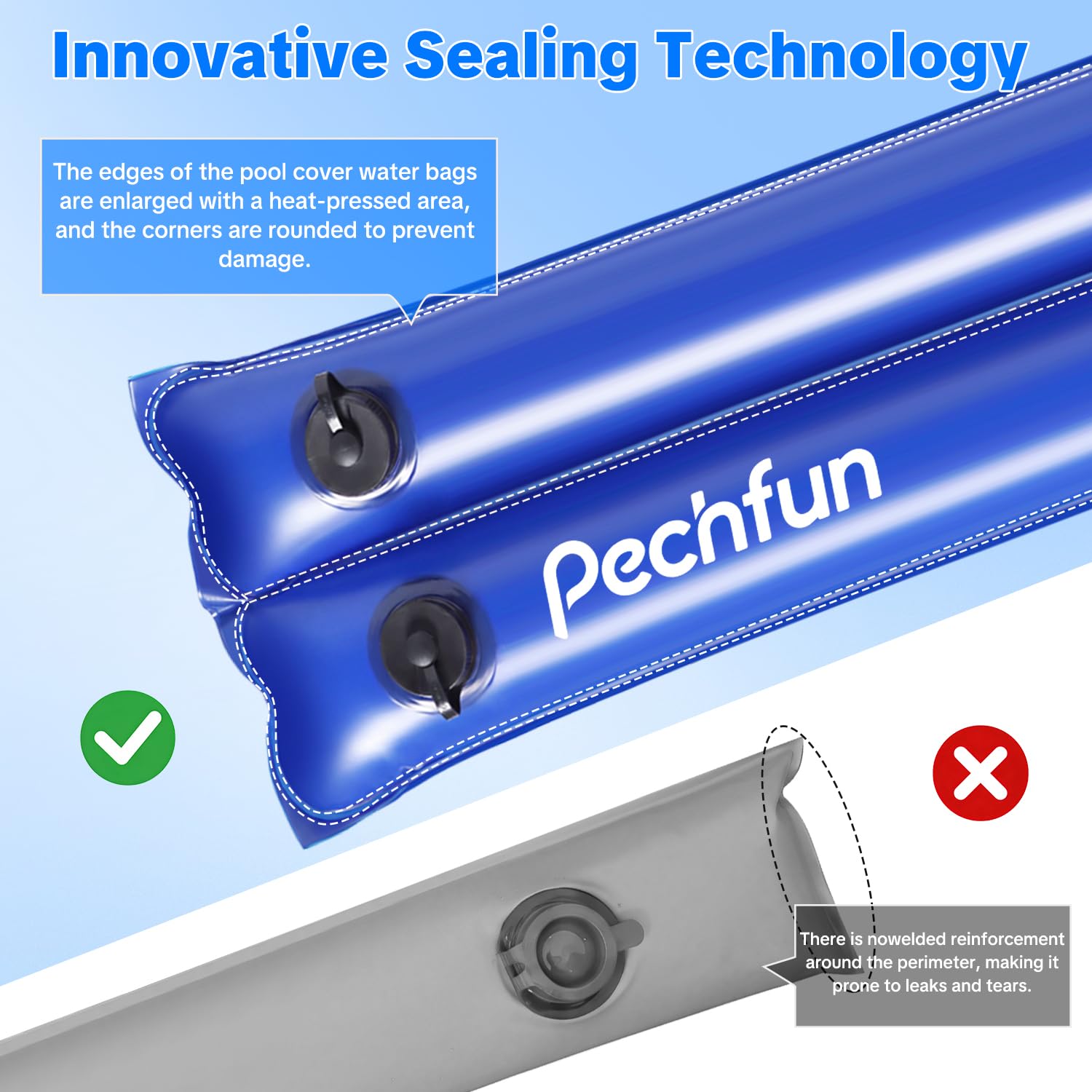 Close-up of the durable material of Pechfun pool water bags