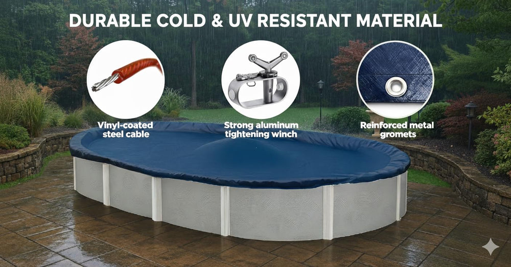 Close-up of the durable material of Winter Block pool cover