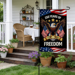 Close-up of the eagle design on the OHOME 250th Anniversary USA flag