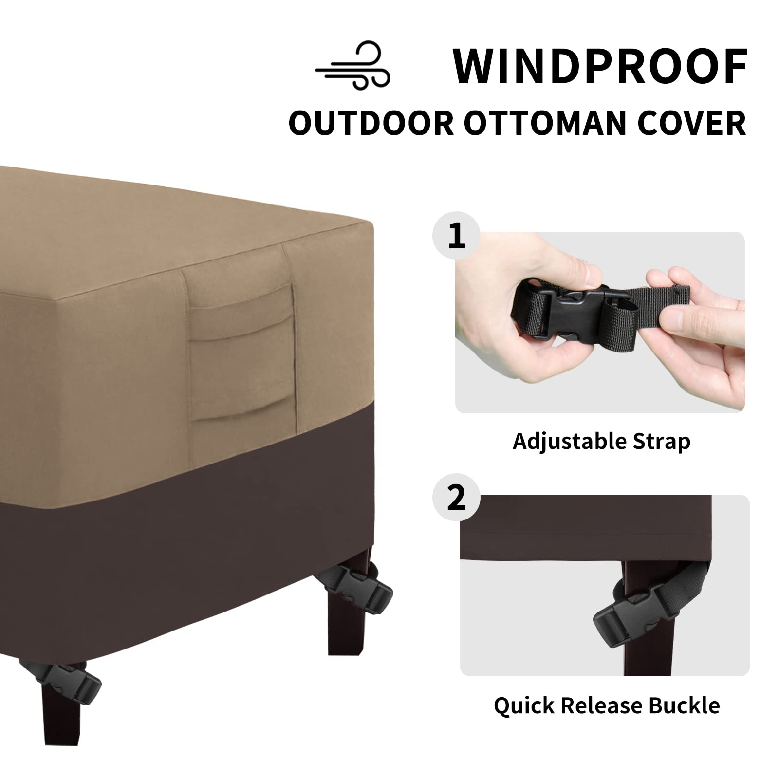 Close-up of the Easy-Going Ottoman Cover's pad handles for easy installation