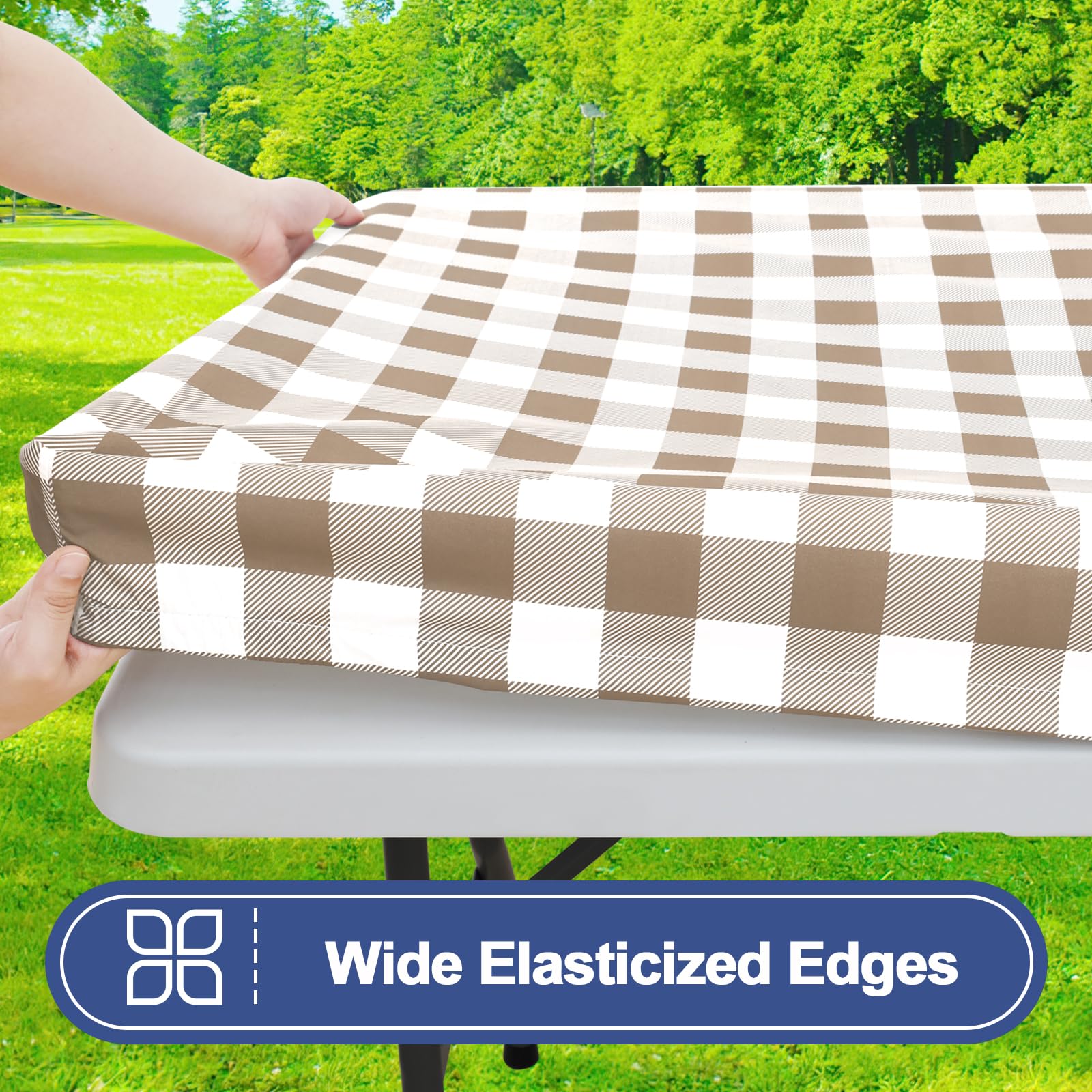 Close-up of the elastic edge of the Smiry picnic table cover
