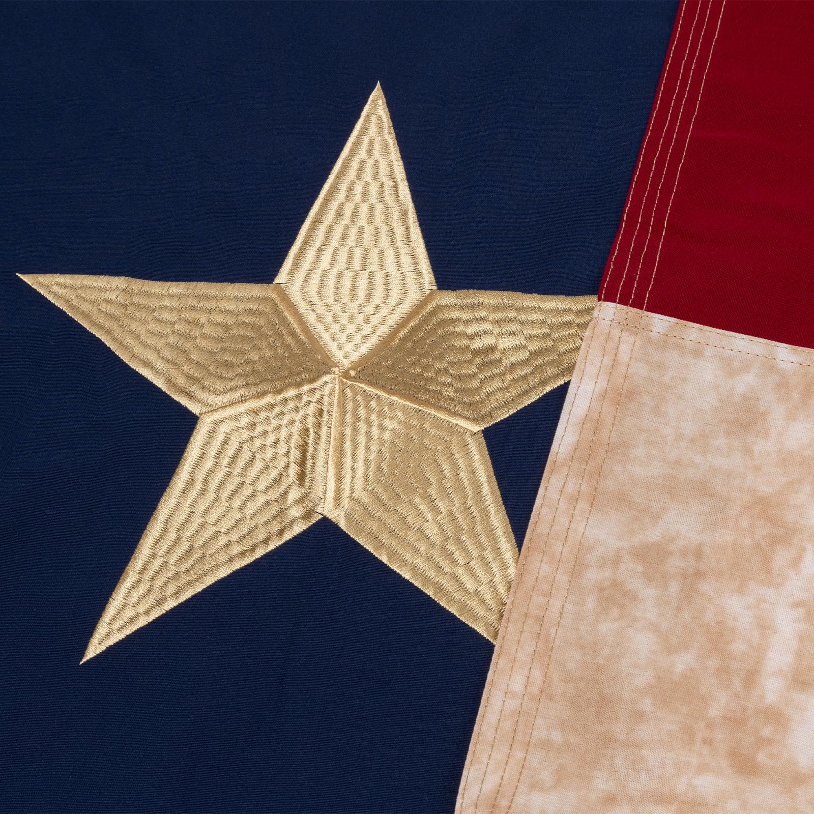 Close-up of the embroidered star on SYII Vintage Texas Flag