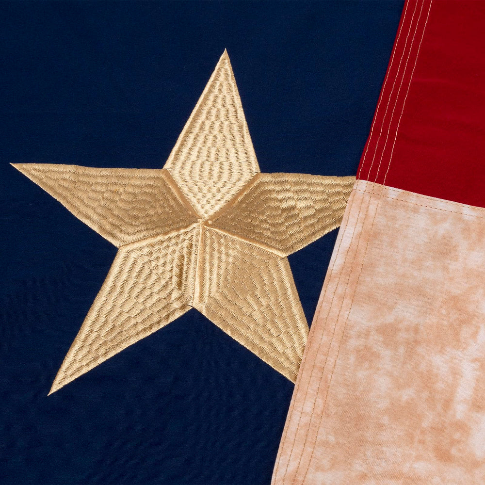 Close-up of the embroidered star on SYII Vintage Texas Flag
