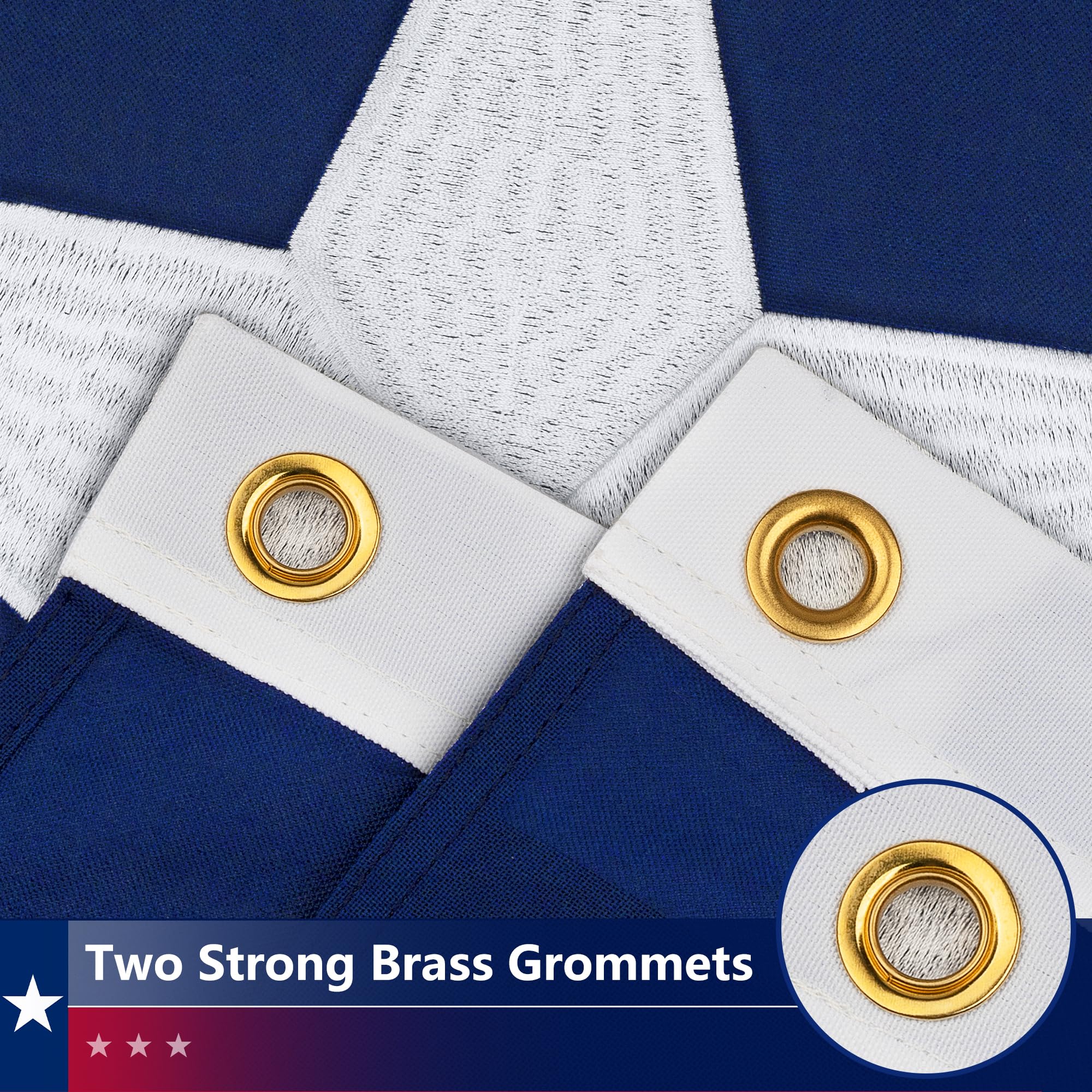 Close-up of the embroidery on the Texas flag stars