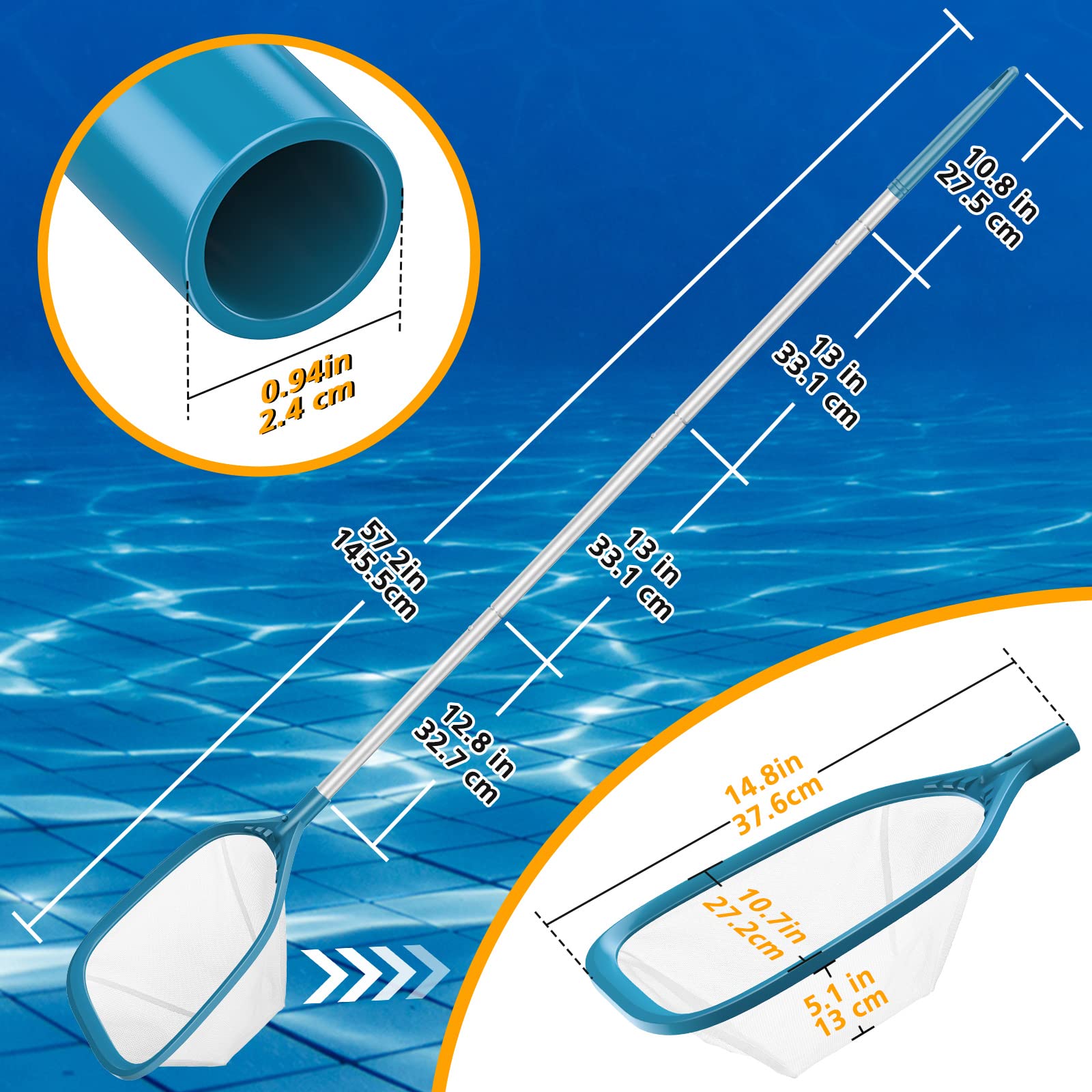 Close-up of the ergonomic handle of SORSWEET pool skimmer net