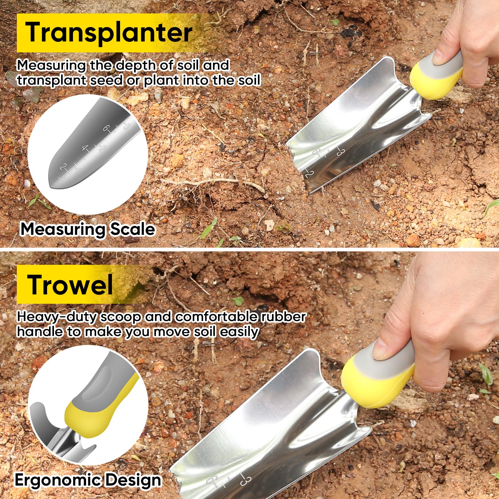 Close-up of the ergonomic non-slip handle of a gardening tool