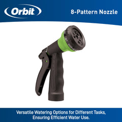 Close-up of the ergonomic nozzle of the Orbit Coil Garden Hose