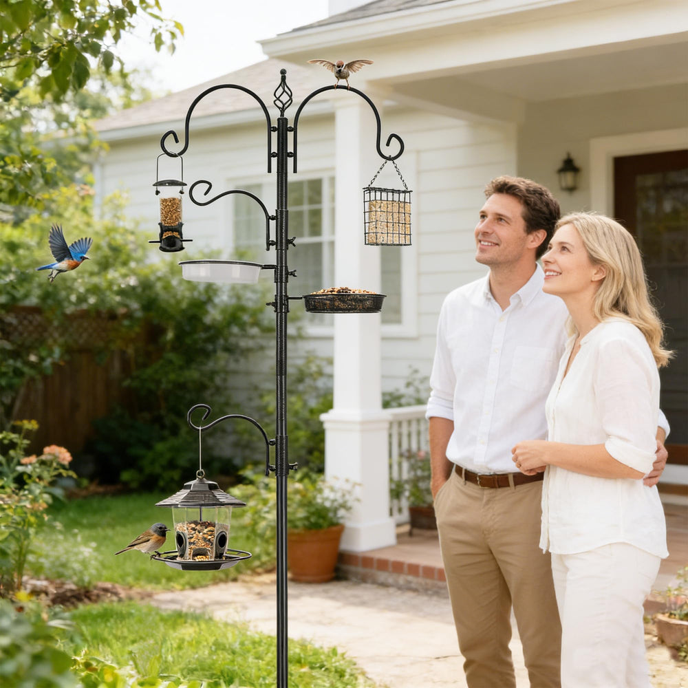 Close-up of the ERYTLLY Bird Feeder Pole with wire mesh tray