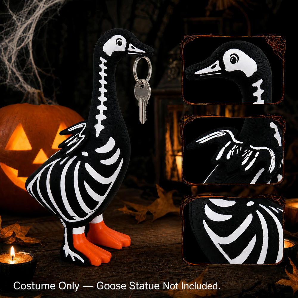 Close-up of the fabric detail on the Halloween desk goose outfit