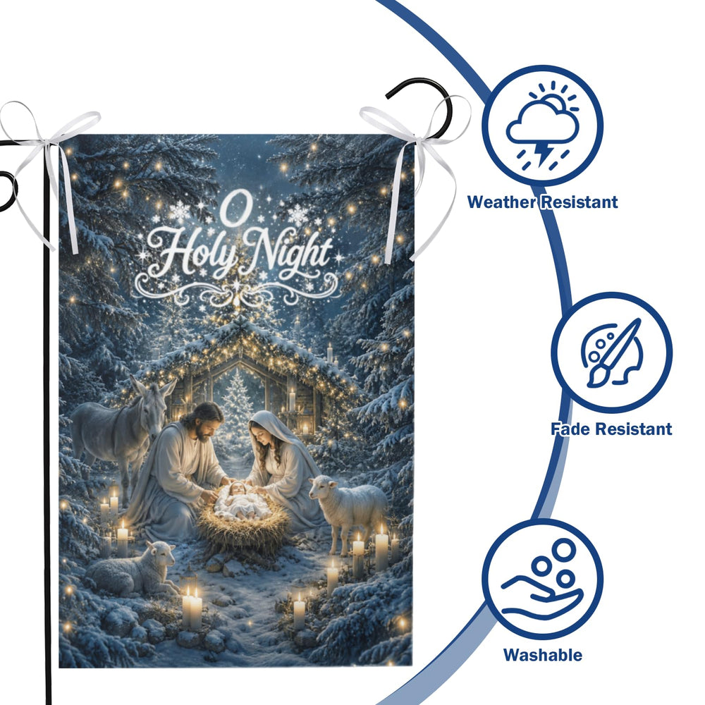 Close-up of the fabric of DZGlobal Christmas Nativity Garden Flag