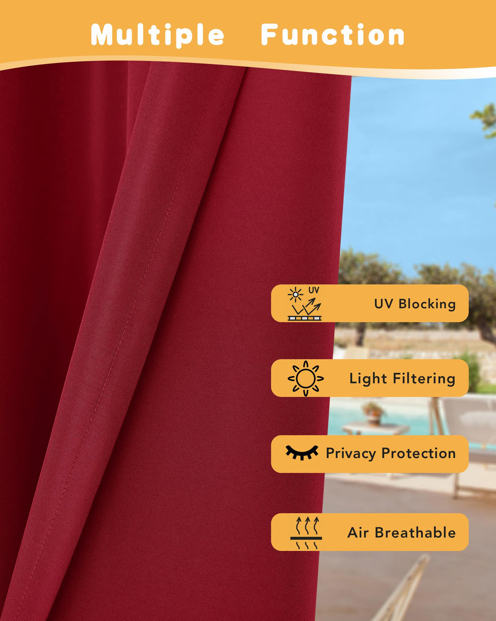 Close-up of the fabric texture of HolidayIdeas Red Outdoor Curtains
