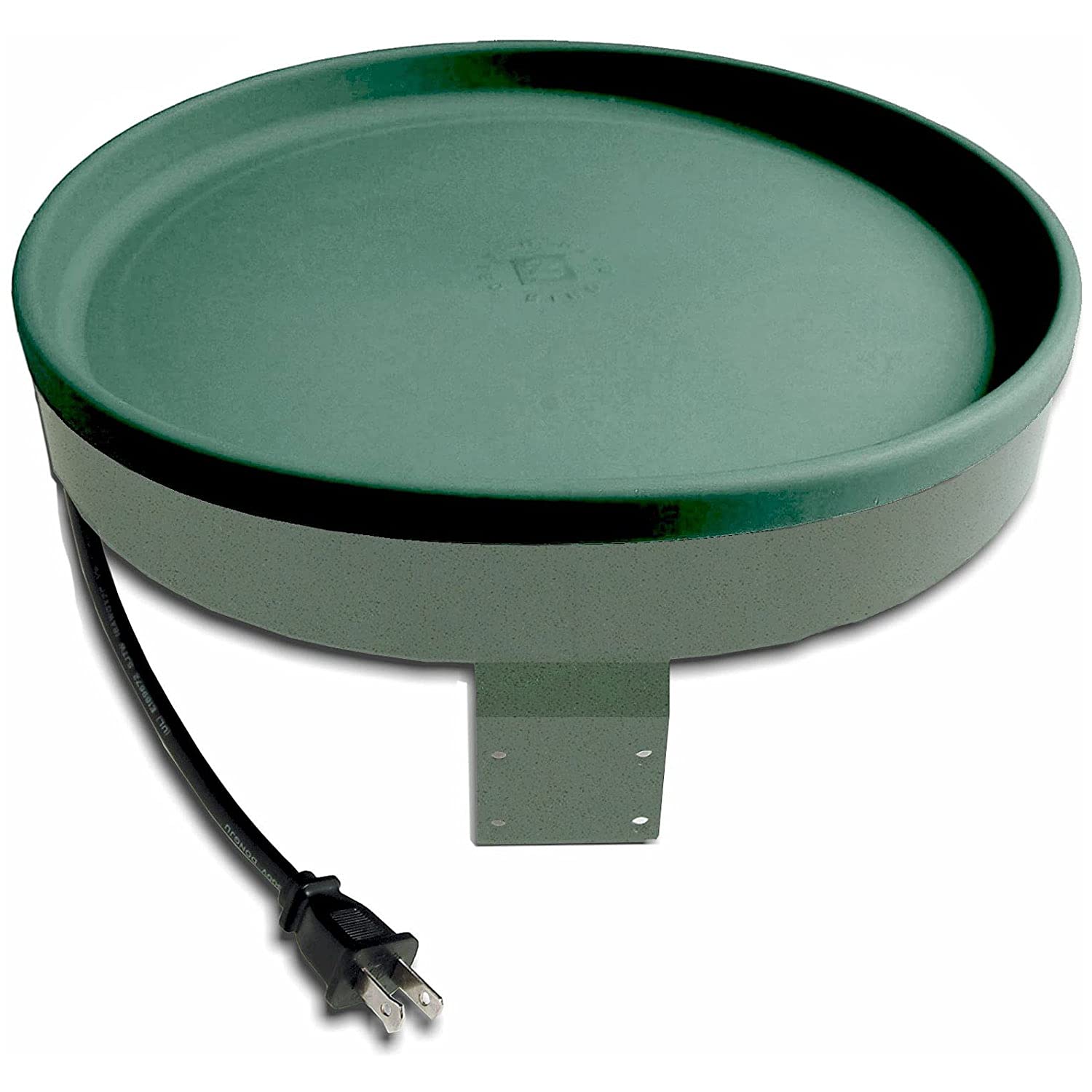 Close-up of the Farm Innovators Heated Bird Bath with power cord