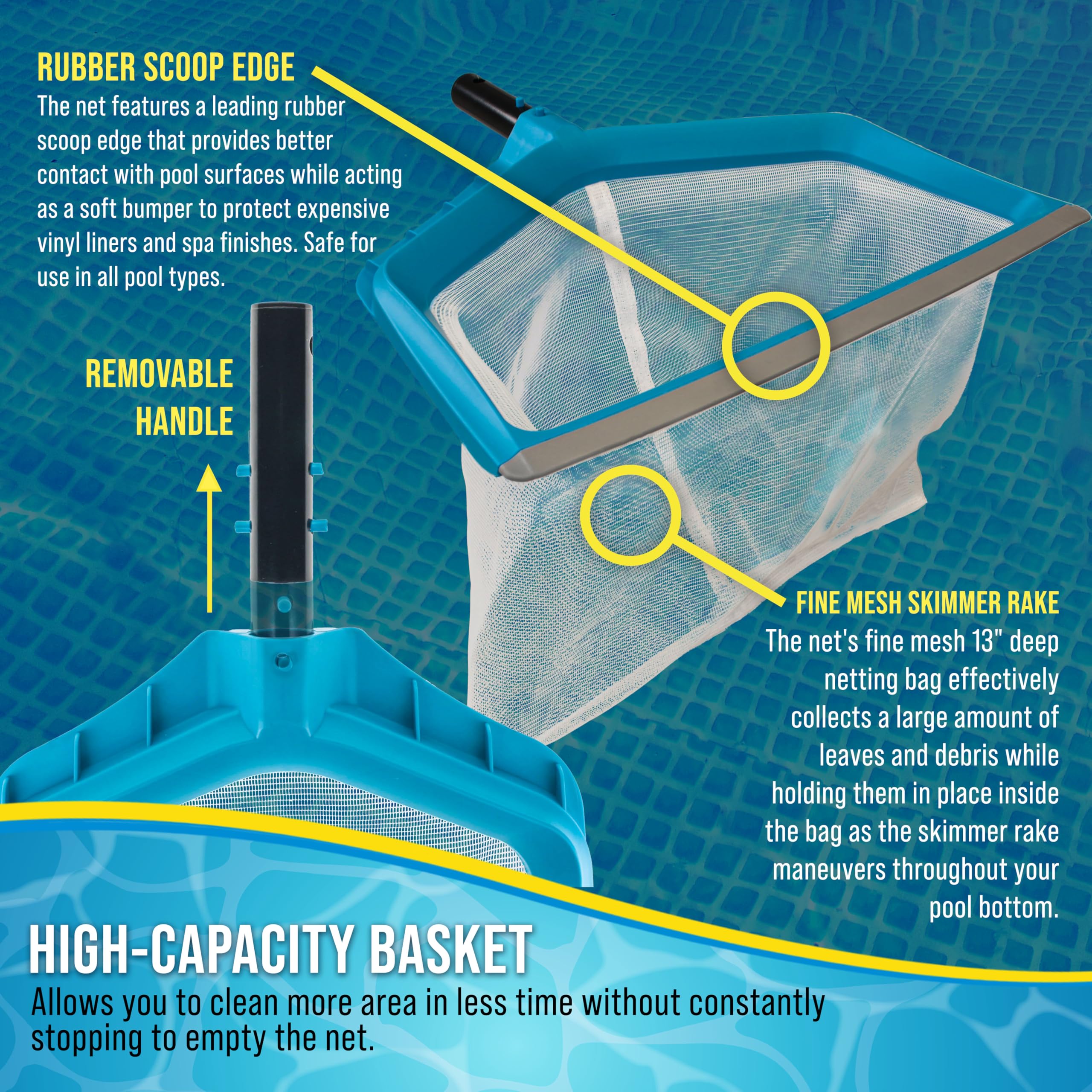 Close-up of the fine mesh netting of U.S. Pool Supply Pool Skimmer Net