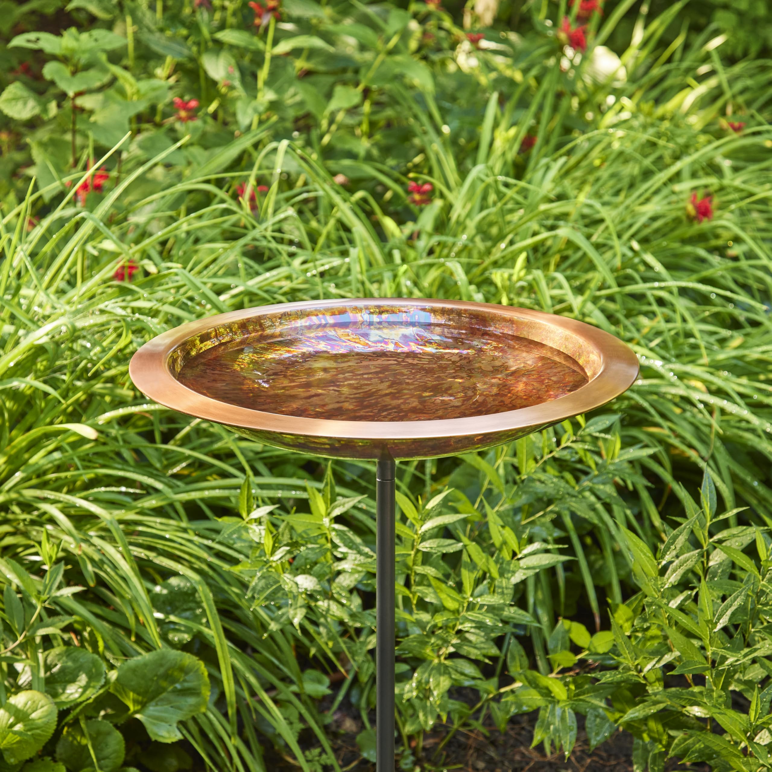 Close-up of the Fired Copper Bird Bath handcrafted detail