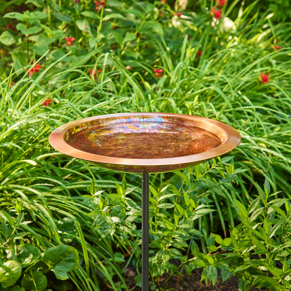 Close-up of the Fired Copper Bird Bath handcrafted detail