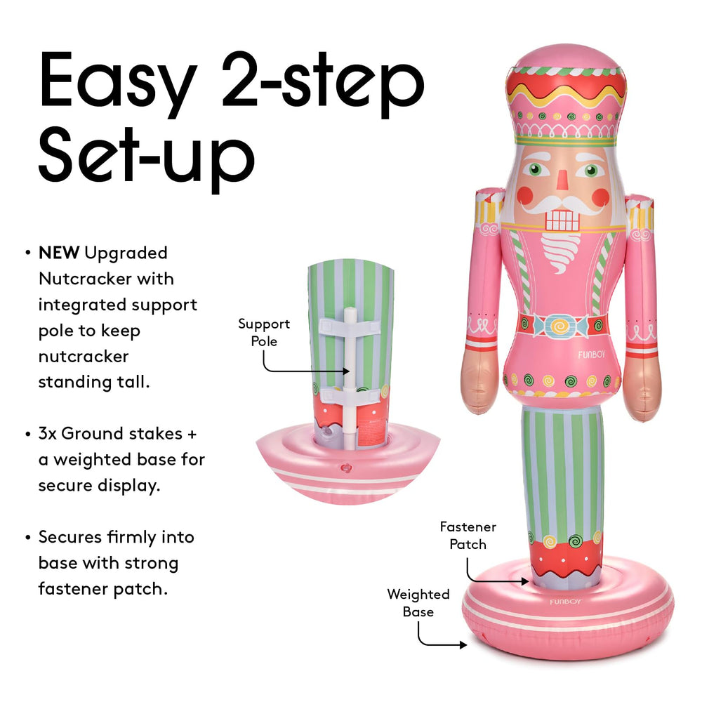 Close-up of the FUNBOY Pink Inflatable Nutcracker's weighted base
