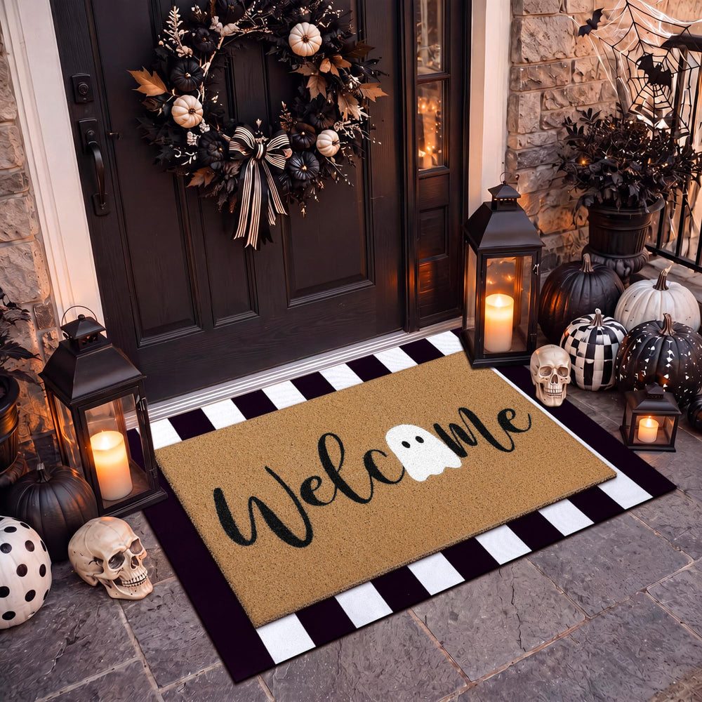 Close-up of the ghost design on Tinideya doormat