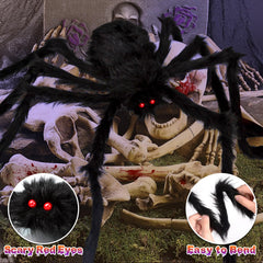Close-up of the giant spider with red eyes on the web