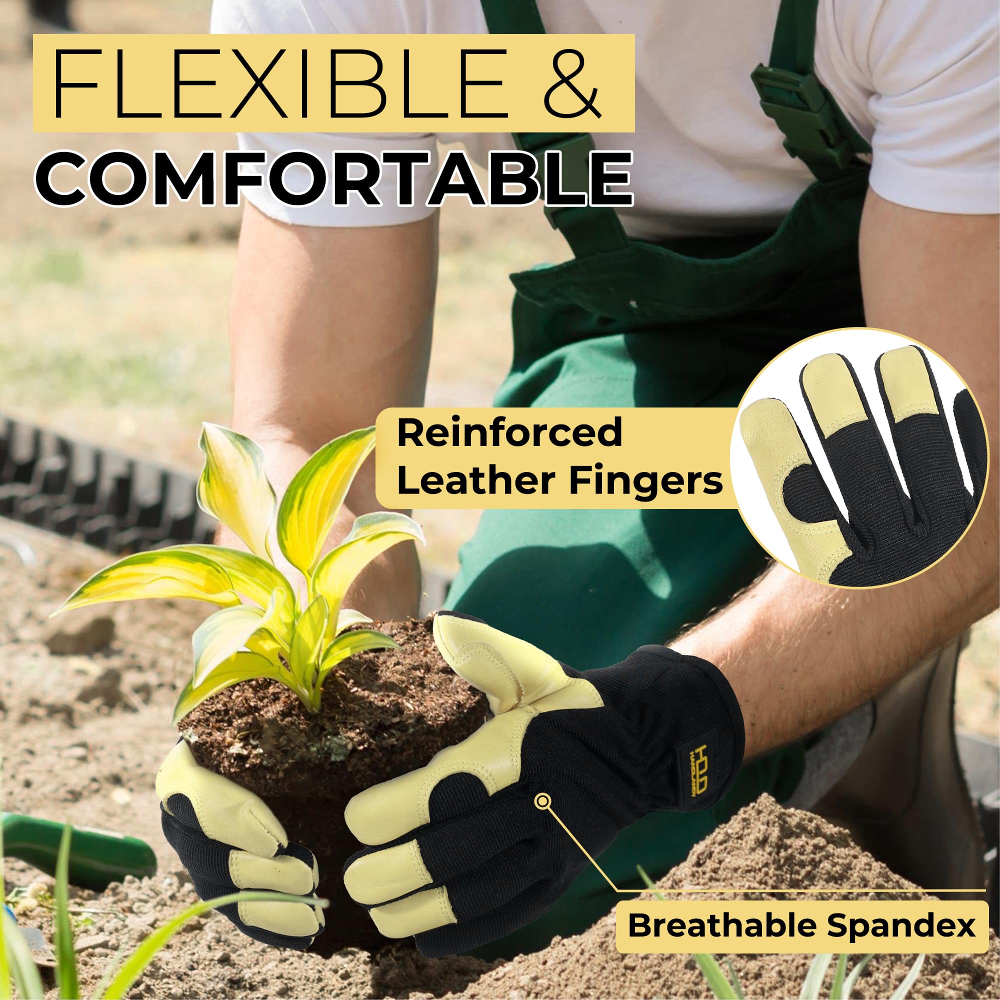 Close-up of the goatskin leather palm of HANDLANDY Gardening Gloves