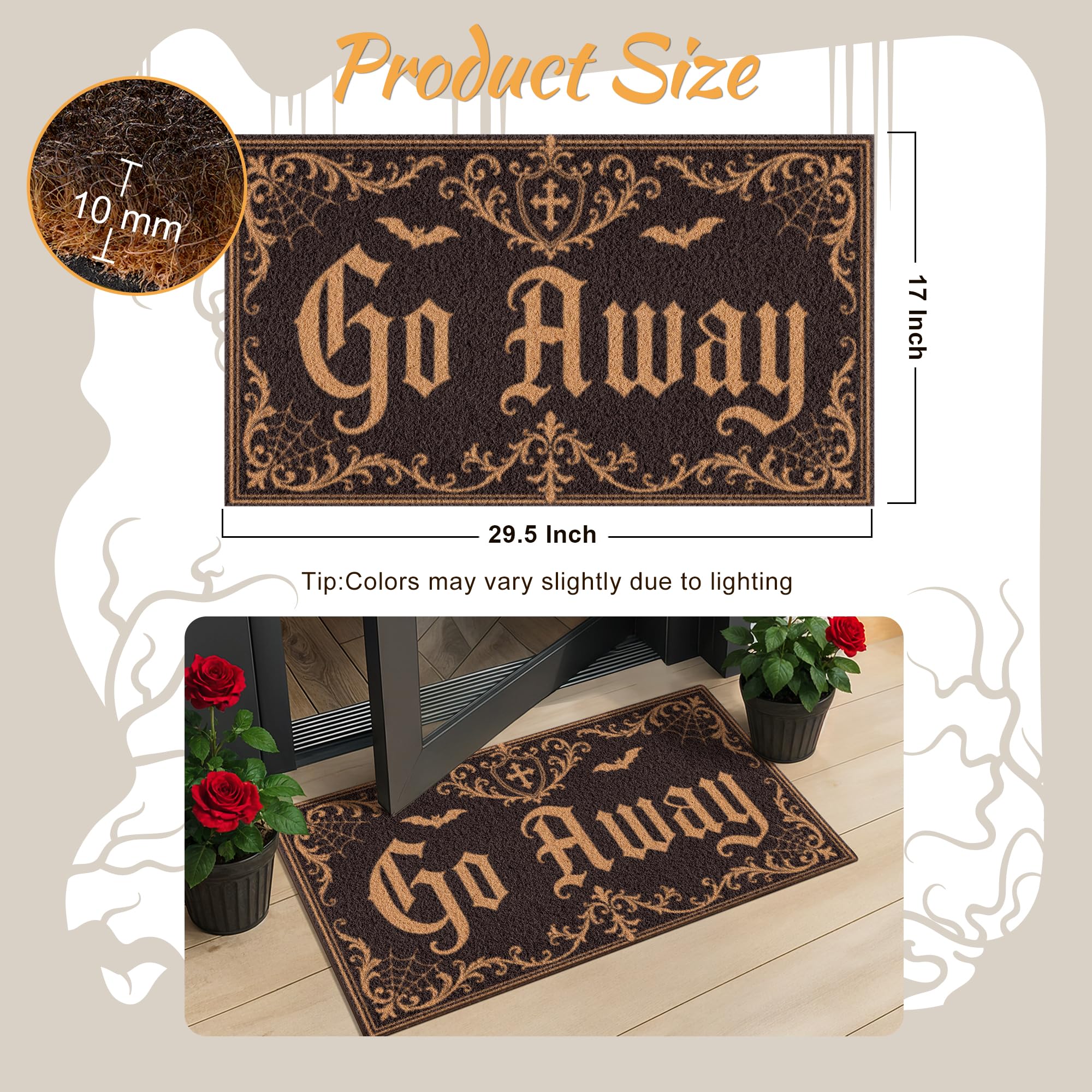 Close-up of the gothic lettering on Fttoyoly Halloween Door Mat