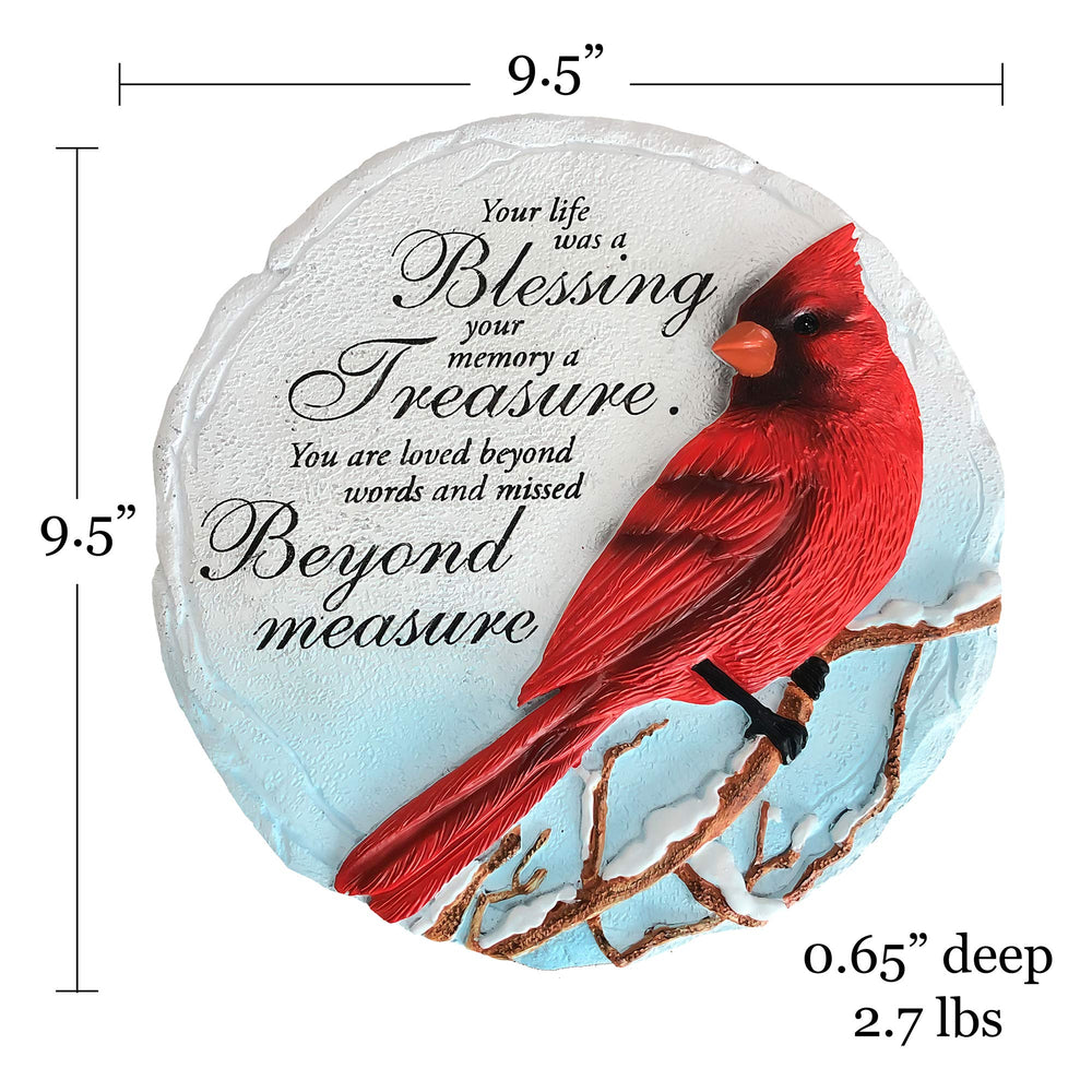 Close-up of the hand-painted cardinal design on the stepping stone