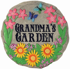 Close-up of the hand-painted design on the stepping stone