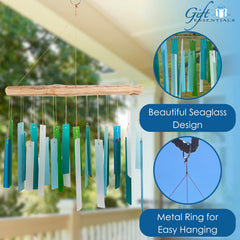 Close-up of the handcrafted sea glass details in the wind chime