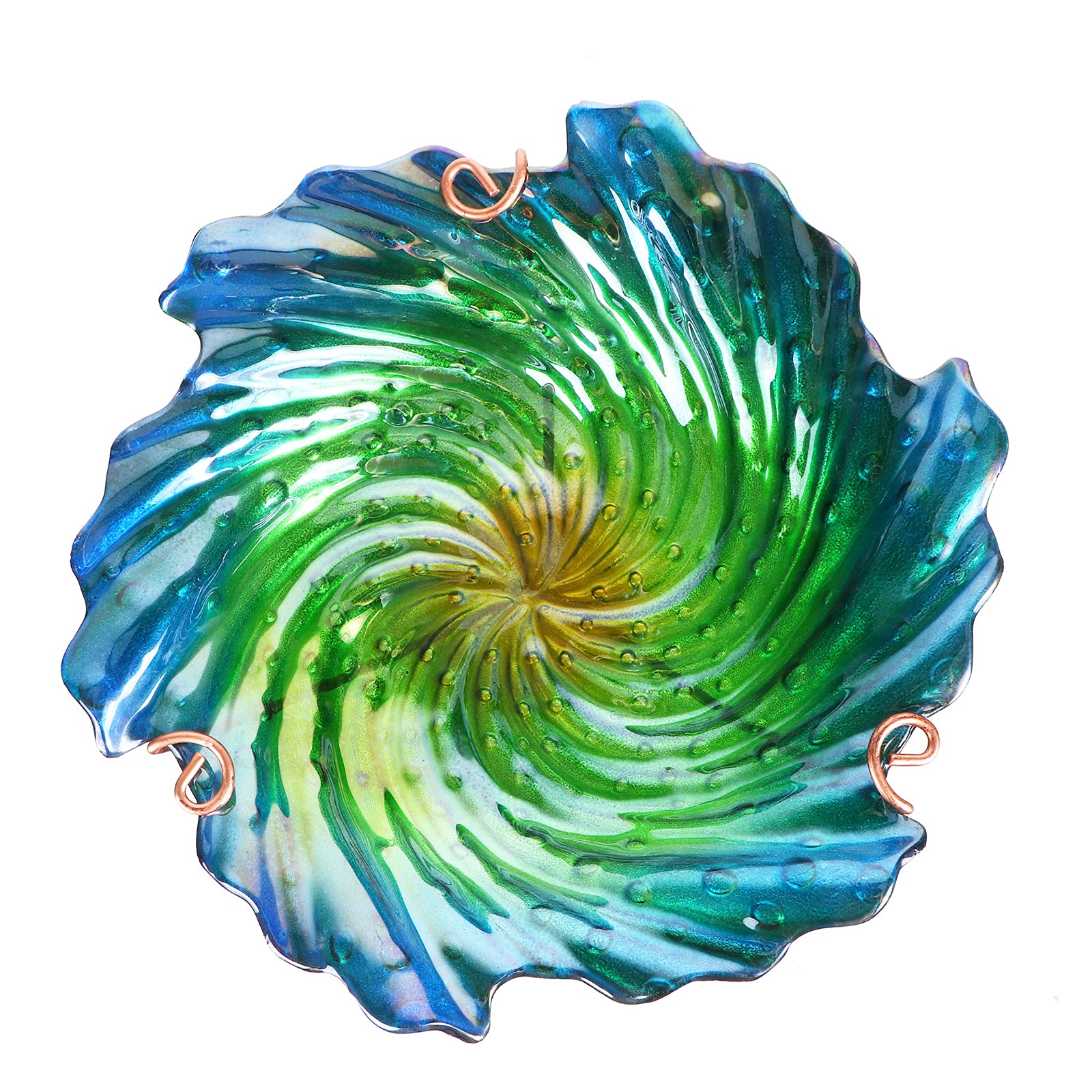 Close-up of the handmade glass bowl of the bird bath