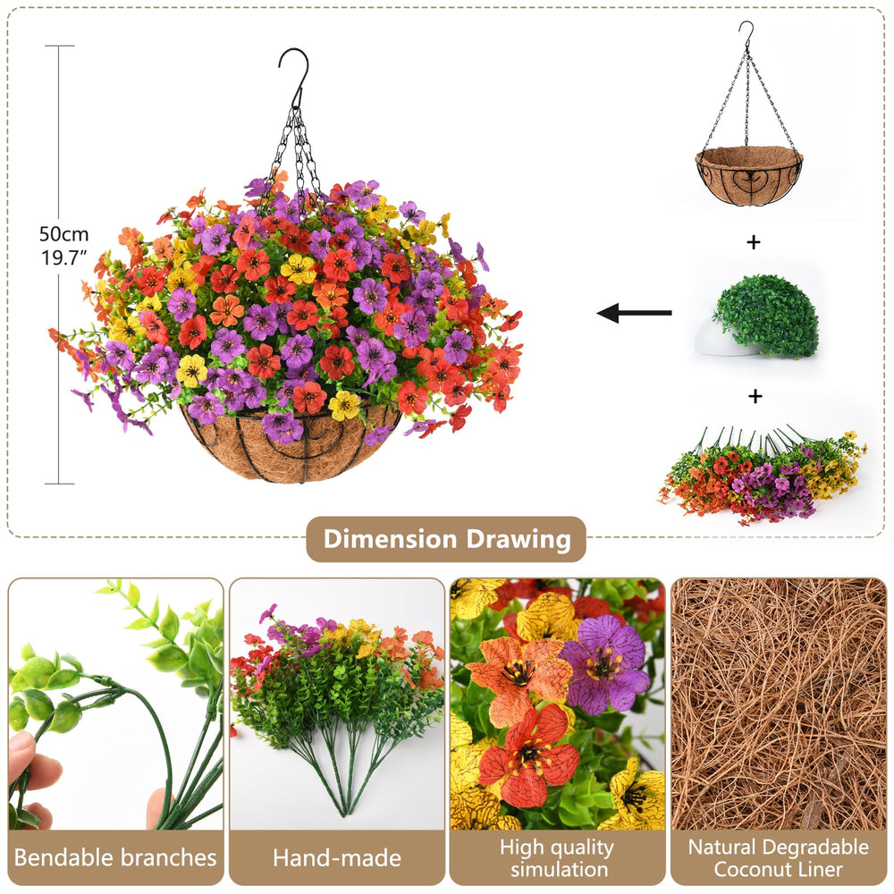 Close-up of the hanging basket featuring artificial silk daisies
