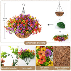 Close-up of the hanging basket featuring artificial silk daisies