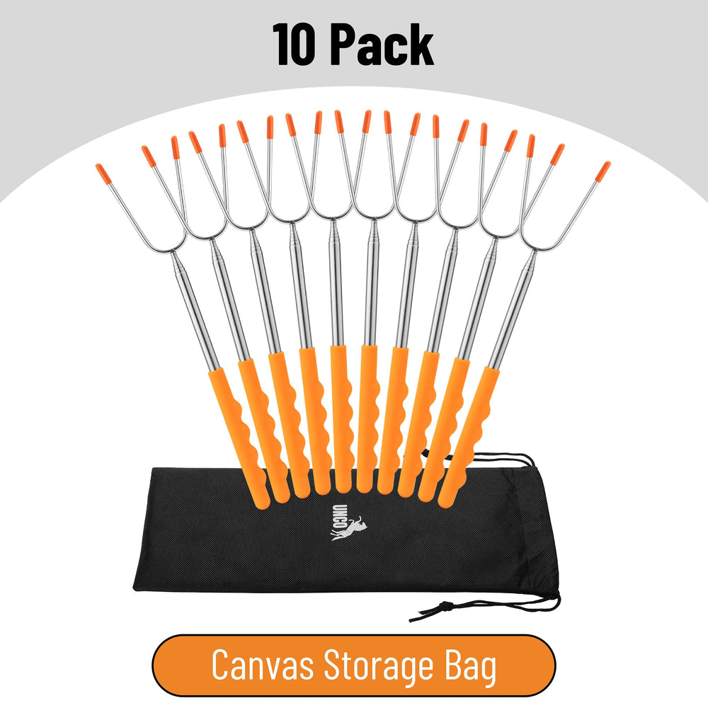 Close-up of the heat-resistant orange handle on roasting stick