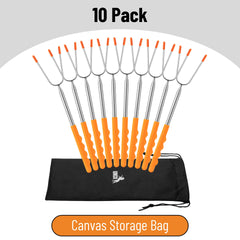 Close-up of the heat-resistant orange handle on roasting stick