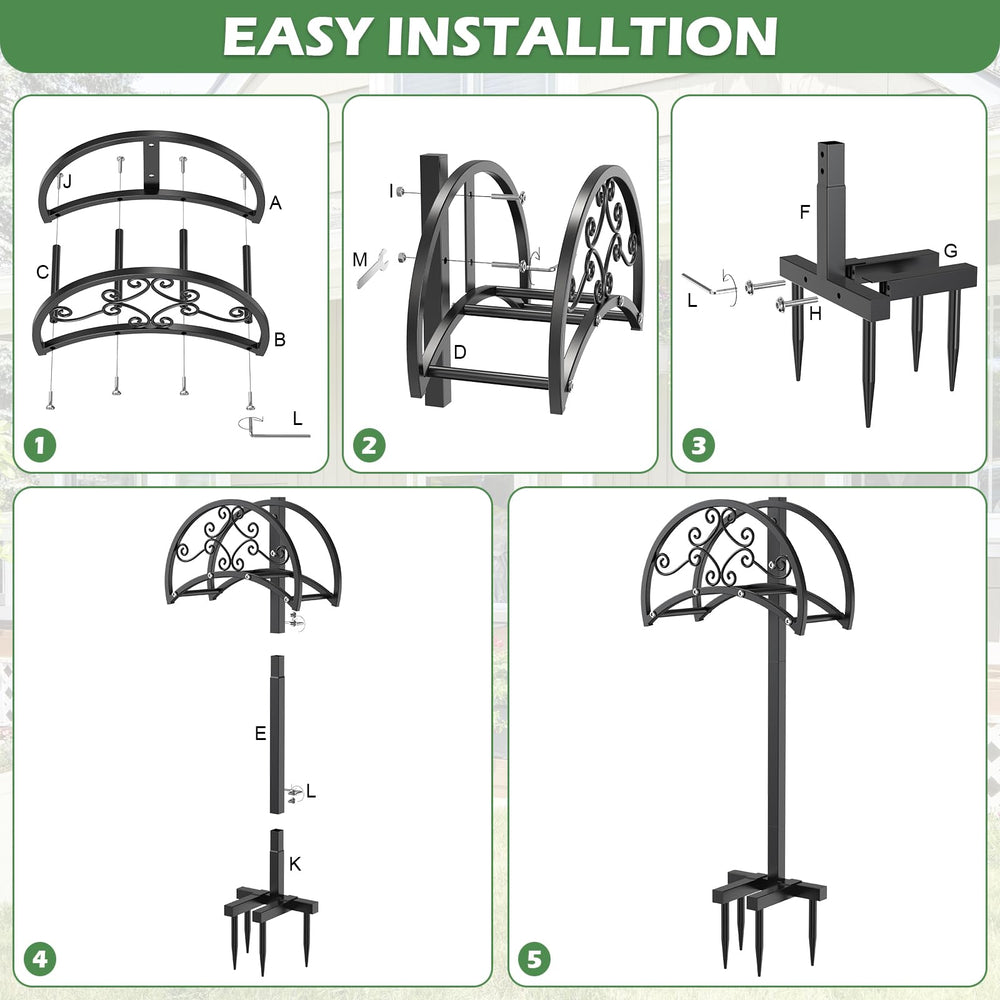 Close-up of the heavy-duty metal construction of the hose holder