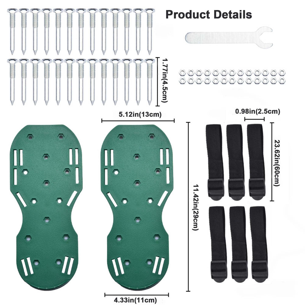 Close-up of the heavy-duty spikes on the lawn aerator shoes
