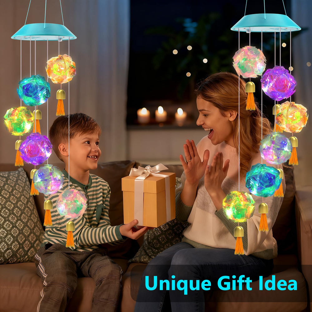Close-up of the hydrangea ball on Toodour Solar Wind Chime