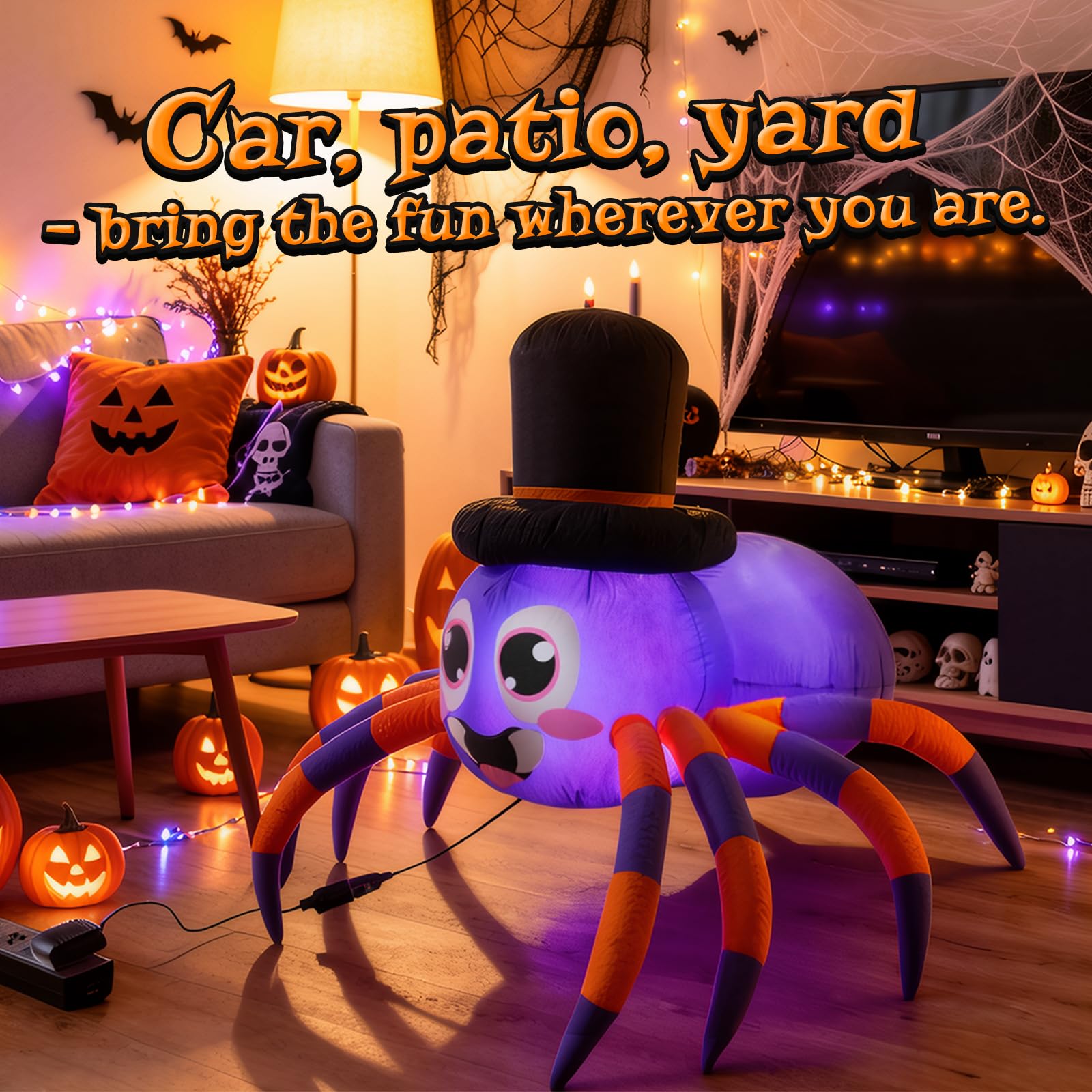 Close-up of the inflatable spider's LED lights