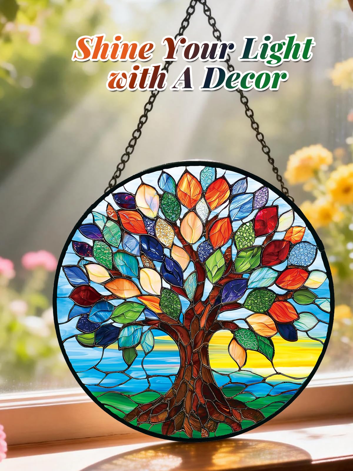 Close-up of the intricate design on the Tree of Life suncatcher