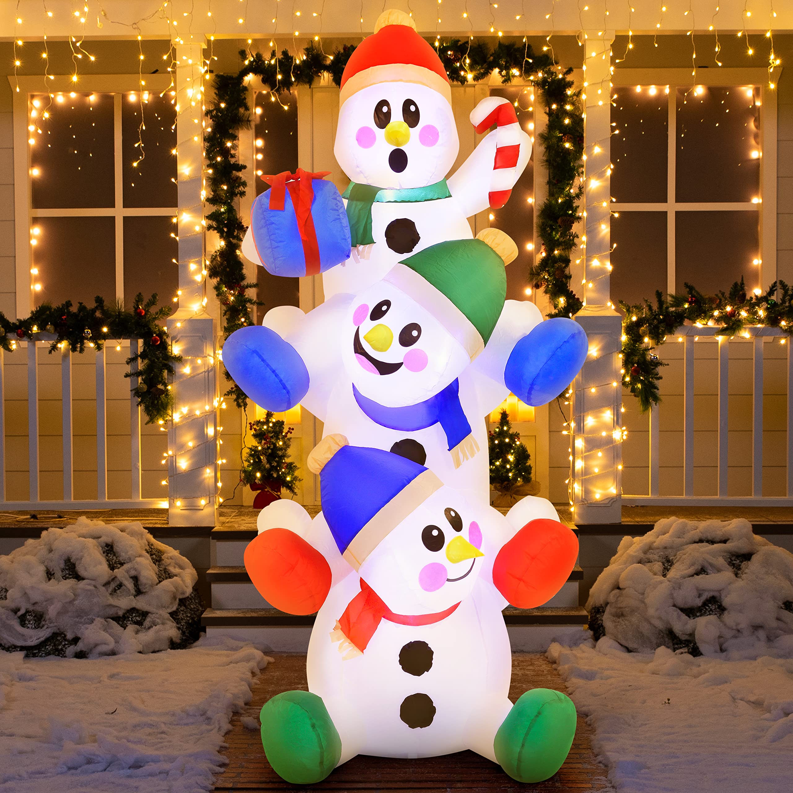 Close-up of the Joiedomi 6 FT Christmas snowman showing details and fabric
