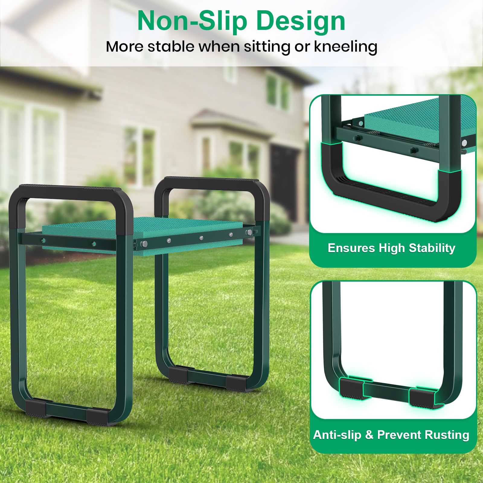 Close-up of the kneeling pad and sturdy frame