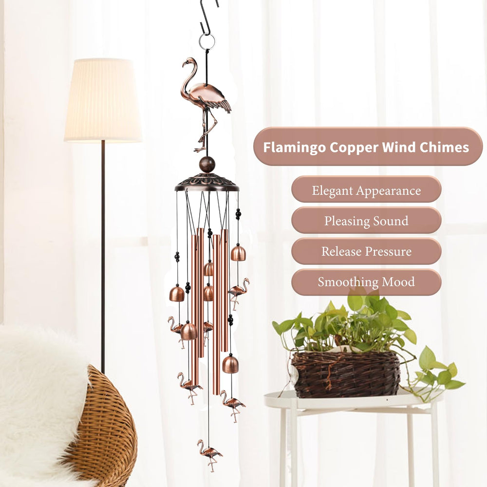 Close-up of the large flamingo on Nowpis wind chimes