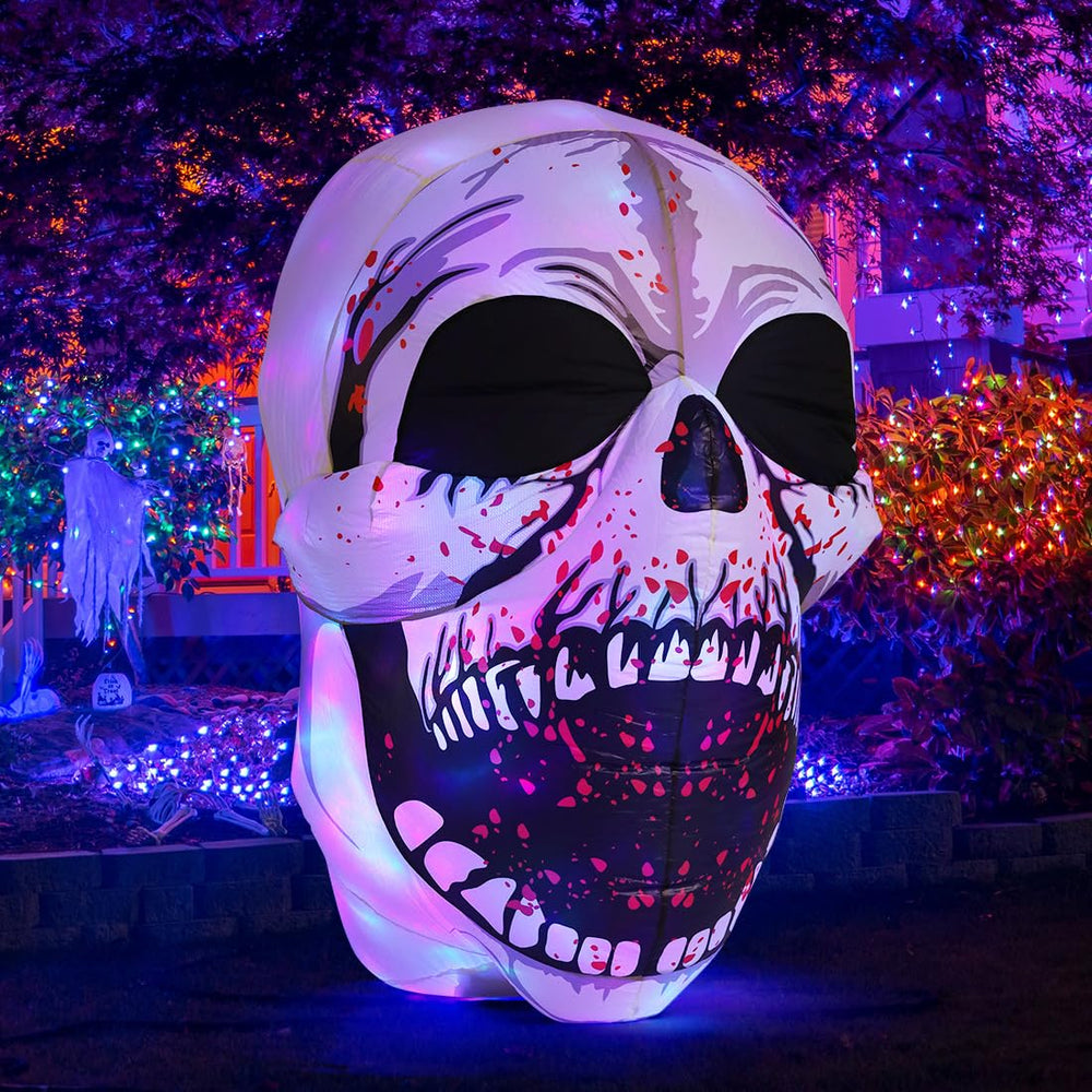 Close-up of the LED lights on GOOSH Halloween skull decoration