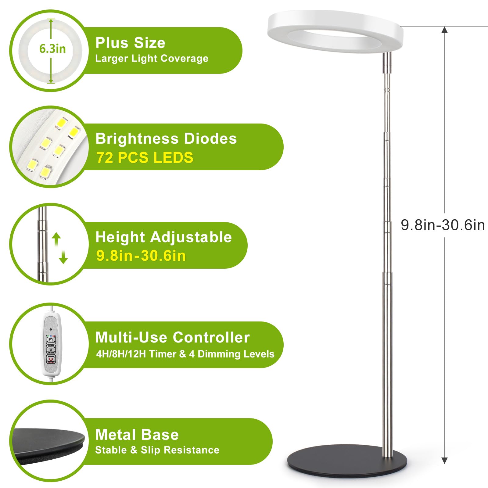 Close-up of the LORDEM Grow Light's sturdy metal base