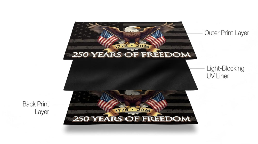 Close-up of the MAGJIUKE flag's double-sided print
