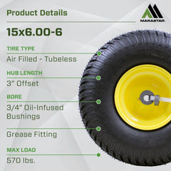 Close-up of the MARASTAR 15x6.00-6 tire tread pattern