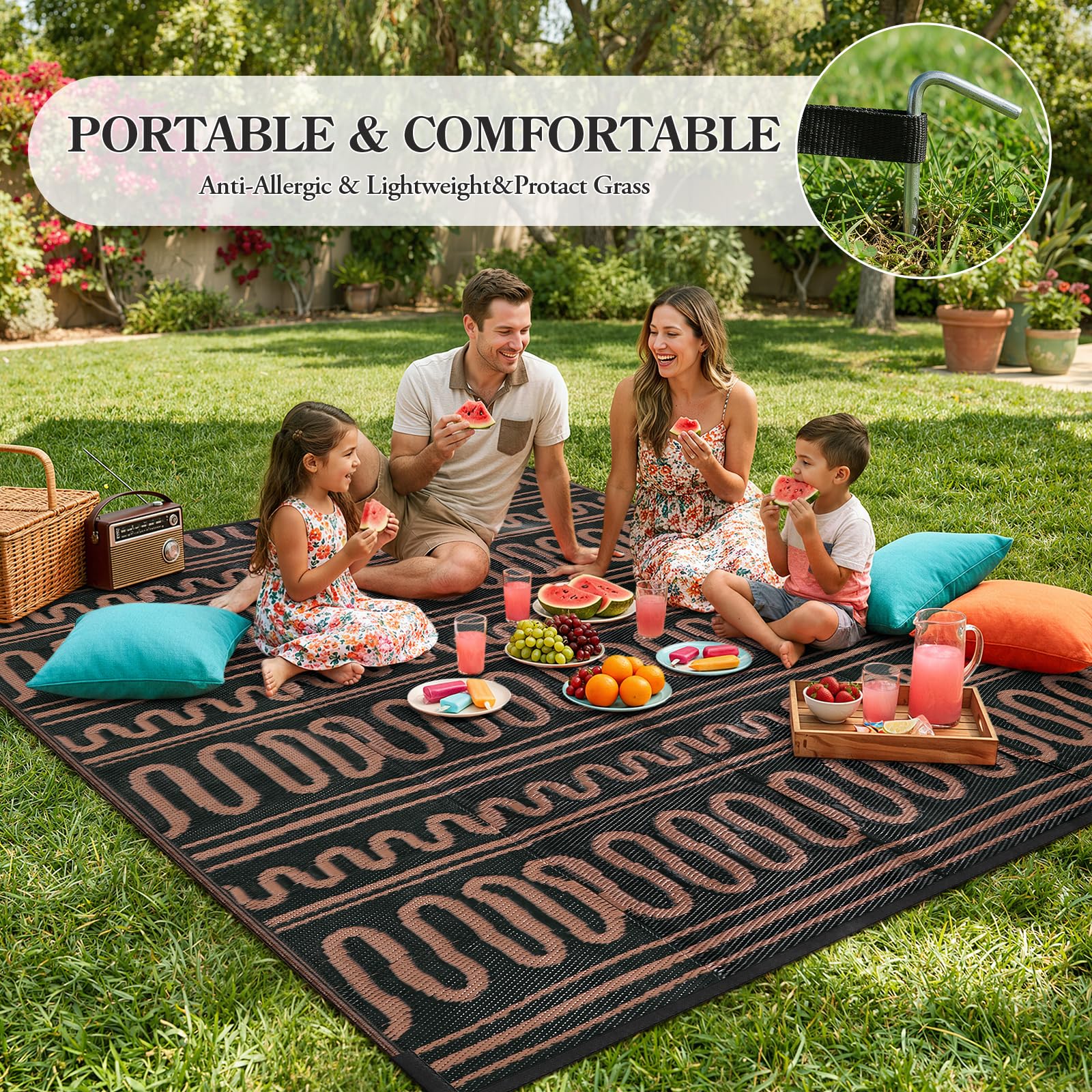 Close-up of the material of Beeiva Outdoor Rug 6x9