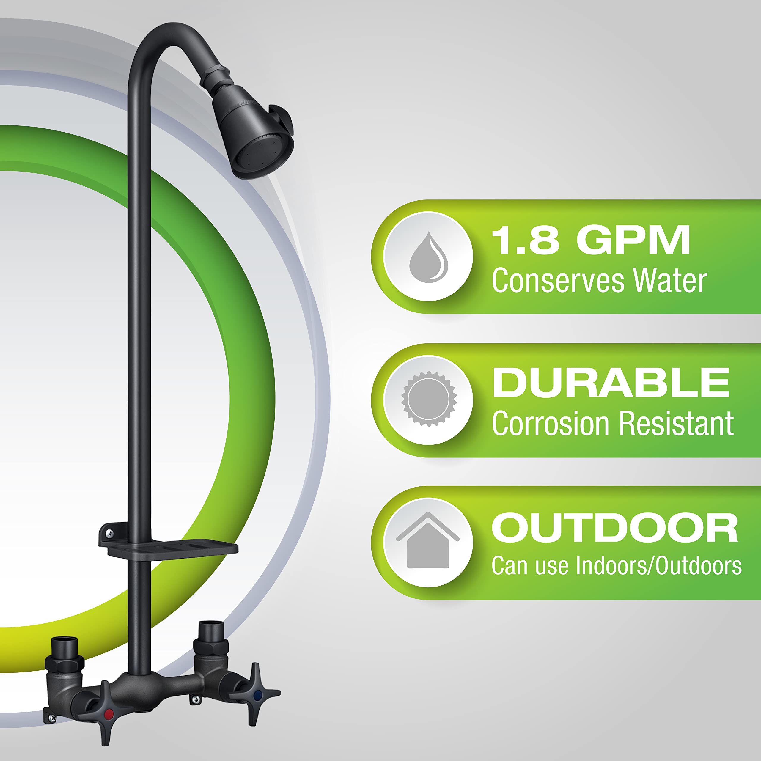 Close-up of the matte black finish on Homewerks Outdoor Shower Kit